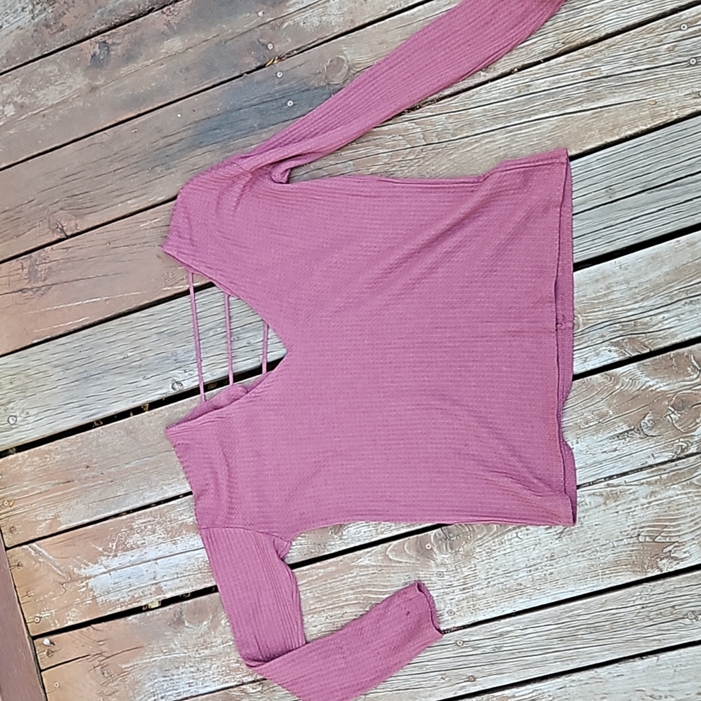 Women's Long Sleeve Pink Waffle Shirt